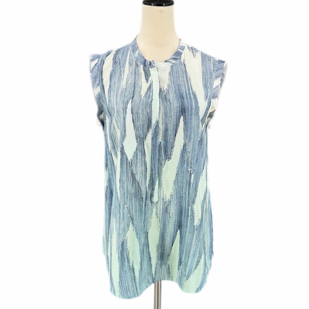 Rebecca Taylor Blue Ikat Aqua Ruffle Watercolor Silk Coastal Corpcore Blouse